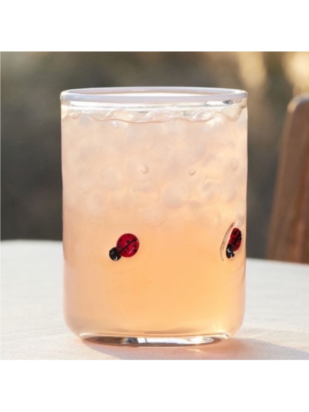 Anthropologie Pink Ombre Glass Tumbler with Red Ladybug Accents